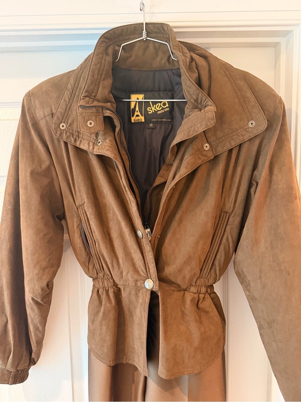 Skea Brown Suede Drawstring Waist one piece ski suit. If you know you know